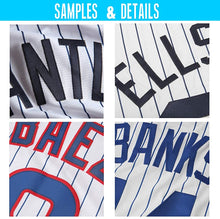 Load image into Gallery viewer, Custom White Navy Strip Navy-Gray Authentic Baseball Jersey
