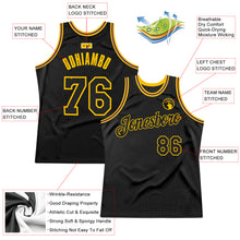 Load image into Gallery viewer, Custom Black Black-Gold Authentic Throwback Basketball Jersey