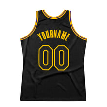 Load image into Gallery viewer, Custom Black Black-Gold Authentic Throwback Basketball Jersey