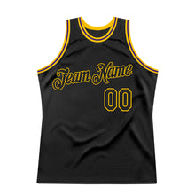 Load image into Gallery viewer, Custom Black Black-Gold Authentic Throwback Basketball Jersey