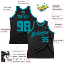 Load image into Gallery viewer, Custom Black Teal Authentic Throwback Basketball Jersey