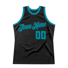 Load image into Gallery viewer, Custom Black Teal Authentic Throwback Basketball Jersey