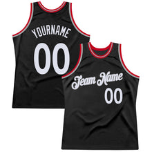 Load image into Gallery viewer, Custom Black White-Red Authentic Throwback Basketball Jersey