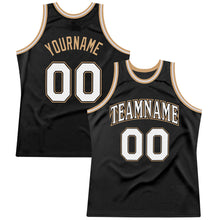 Load image into Gallery viewer, Custom Black White-Old Gold Authentic Throwback Basketball Jersey