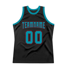 Load image into Gallery viewer, Custom Black Teal-Red Authentic Throwback Basketball Jersey