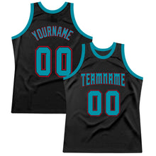 Load image into Gallery viewer, Custom Black Teal-Red Authentic Throwback Basketball Jersey