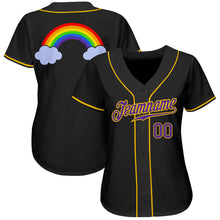 Load image into Gallery viewer, Custom Black Purple-Gold Rainbow For Pride LGBT Authentic Baseball Jersey