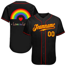 Load image into Gallery viewer, Custom Black Gold-Red Rainbow For Pride Month Love Is Love LGBT Authentic Baseball Jersey