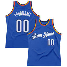 Load image into Gallery viewer, Custom Blue White-Navy Authentic Throwback Basketball Jersey