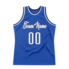 Load image into Gallery viewer, Custom Blue White-Navy Authentic Throwback Basketball Jersey