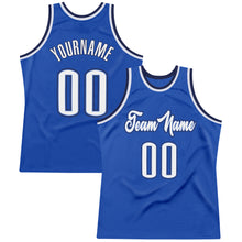 Load image into Gallery viewer, Custom Blue White-Navy Authentic Throwback Basketball Jersey