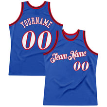 Load image into Gallery viewer, Custom Blue White-Red Authentic Throwback Basketball Jersey