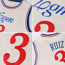 Load image into Gallery viewer, Custom Cream Black-Blue Authentic Throwback Basketball Jersey