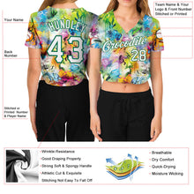 Load image into Gallery viewer, Custom Women's Graffiti Pattern White-Kelly Green Scratch 3D V-Neck Cropped Baseball Jersey