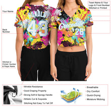 Load image into Gallery viewer, Custom Women's Graffiti Pattern White-Light Blue Bright Psychedelic 3D V-Neck Cropped Baseball Jersey