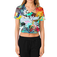 Load image into Gallery viewer, Custom Women's Graffiti Pattern White-Light Blue Colored Abstract 3D V-Neck Cropped Baseball Jersey
