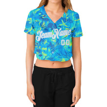 Load image into Gallery viewer, Custom Women's Graffiti Pattern White-Light Blue Scratch 3D V-Neck Cropped Baseball Jersey