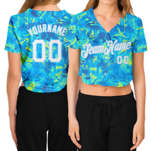 Load image into Gallery viewer, Custom Women's Graffiti Pattern White-Light Blue Scratch 3D V-Neck Cropped Baseball Jersey