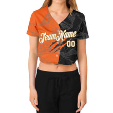 Load image into Gallery viewer, Custom Women's Graffiti Pattern White-Old Gold Scratch 3D V-Neck Cropped Baseball Jersey