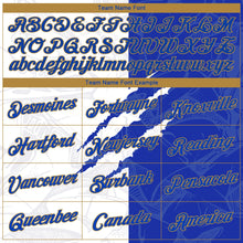 Load image into Gallery viewer, Custom Women's Graffiti Pattern Royal-Old Gold Scratch 3D V-Neck Cropped Baseball Jersey