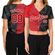 Load image into Gallery viewer, Custom Women's Graffiti Pattern Red-White Scratch 3D V-Neck Cropped Baseball Jersey