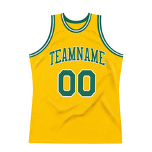 Load image into Gallery viewer, Custom Gold Kelly Green-White Authentic Throwback Basketball Jersey