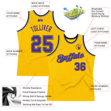 Load image into Gallery viewer, Custom Gold Purple-Silver Gray Authentic Throwback Basketball Jersey