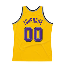 Load image into Gallery viewer, Custom Gold Purple-Silver Gray Authentic Throwback Basketball Jersey