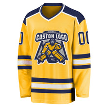 Load image into Gallery viewer, Custom Gold Navy-White Hockey Jersey