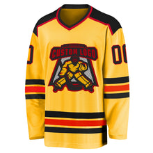 Load image into Gallery viewer, Custom Gold Black-Red Hockey Jersey