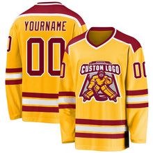 Load image into Gallery viewer, Custom Gold Maroon-White Hockey Jersey