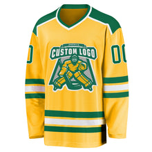 Load image into Gallery viewer, Custom Gold Kelly Green-White Hockey Jersey