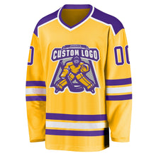 Load image into Gallery viewer, Custom Gold Purple-White Hockey Jersey