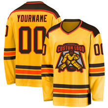 Load image into Gallery viewer, Custom Gold Brown-Orange Hockey Jersey