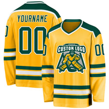 Load image into Gallery viewer, Custom Gold Green-White Hockey Jersey