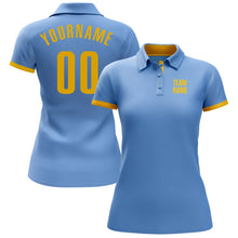 Load image into Gallery viewer, Custom Light Blue Yellow Performance Golf Polo Shirt
