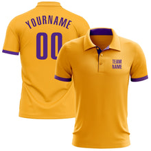 Load image into Gallery viewer, Custom Gold Purple Performance Golf Polo Shirt