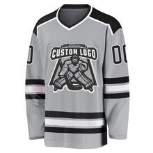 Load image into Gallery viewer, Custom Gray Black-White Hockey Jersey