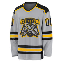 Load image into Gallery viewer, Custom Gray Black-Gold Hockey Jersey