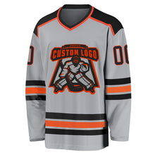 Load image into Gallery viewer, Custom Gray Black-Orange Hockey Jersey
