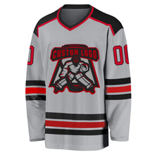Load image into Gallery viewer, Custom Gray Red-Black Hockey Jersey