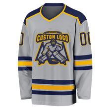 Load image into Gallery viewer, Custom Gray Navy-Gold Hockey Jersey