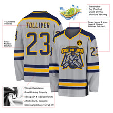 Load image into Gallery viewer, Custom Gray Navy-Gold Hockey Jersey