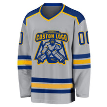 Load image into Gallery viewer, Custom Gray Royal-Gold Hockey Jersey