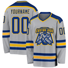 Load image into Gallery viewer, Custom Gray Royal-Gold Hockey Jersey
