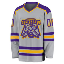 Load image into Gallery viewer, Custom Gray Purple-Gold Hockey Jersey