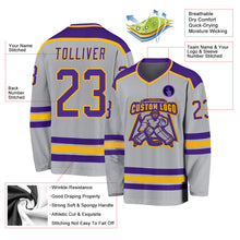 Load image into Gallery viewer, Custom Gray Purple-Gold Hockey Jersey
