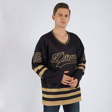 Load image into Gallery viewer, Custom Black Black-Old Gold Hockey Jersey