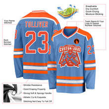 Load image into Gallery viewer, Custom Light Blue Orange-White Hockey Jersey