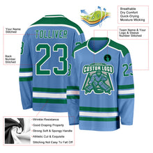 Load image into Gallery viewer, Custom Light Blue Kelly Green-White Hockey Jersey